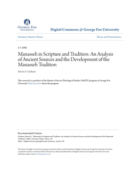 Manasseh in Scripture and Tradition: an Analysis of Ancient Sources and the Development of the Manasseh Tradition Steven A