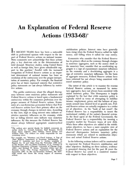 An Explanation of Federal Reserve Actions (1933-68)