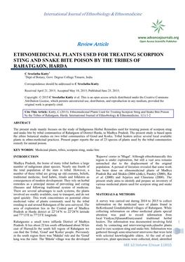 Ethnomedicinal Plants Used for Treating Scorpion Sting and Snake Bite Poison by the Tribes of Rahatgaon, Harda