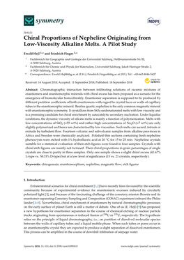 Chiral Proportions of Nepheline Originating from Low-Viscosity Alkaline Melts