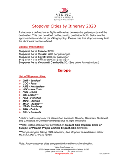 Stopover Cities by Itinerary 2020