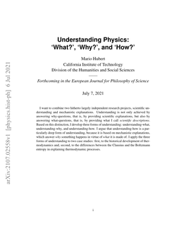 'How?' Arxiv:2107.02558V1 [Physics.Hist-Ph] 6 Jul 2021