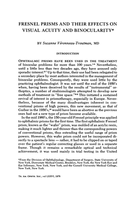 Fresnel Prisms and Their Effects on Visual Acuity and Binocularity*