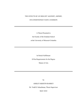 THE EFFECTS of an MGLUR7 AGONIST, AMN082, on CONDITIONED TASTE AVERSION Presented by Ashley K
