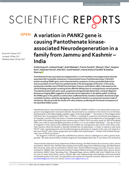 A Variation in PANK2 Gene Is Causing Pantothenate Kinase