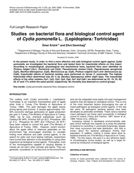 Studies on Bacterial Flora and Biological Control Agent of Cydia Pomonella L