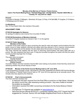 Minutes of the Annual Parish Meeting Held in Tibshelf Village Hall, 110