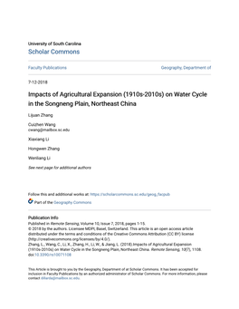 (1910S-2010S) on Water Cycle in the Songneng Plain, Northeast China