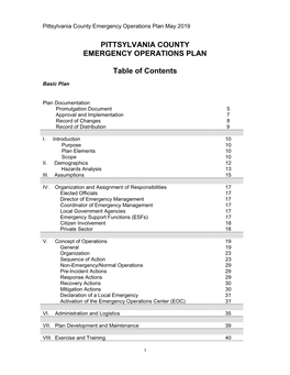 PITTSYLVANIA COUNTY EMERGENCY OPERATIONS PLAN Table