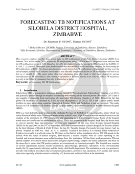 Forecasting Tb Notifications at Silobela District Hospital, Zimbabwe