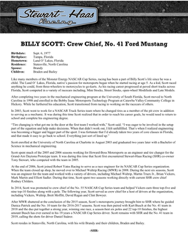 BILLY SCOTT: Crew Chief, No. 41 Ford Mustang