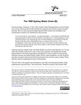 The 1998 Sydney Water Crisis (B)