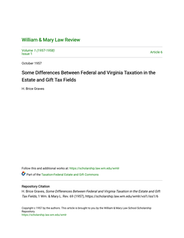 Some Differences Between Federal and Virginia Taxation in the Estate and Gift Tax Fields