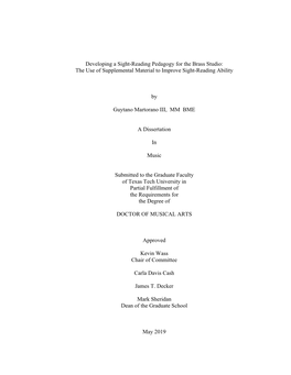 Developing a Sight-Reading Pedagogy for the Brass Studio: the Use of Supplemental Material to Improve Sight-Reading Ability