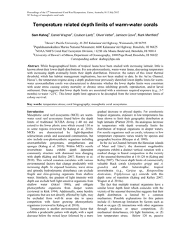 Temperature Related Depth Limits of Warm-Water Corals