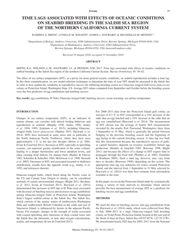 Time Lags Associated with Effects of Oceanic Conditions on Seabird Breeding in the Salish Sea Region of the Northern California Current System