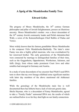 A Sprig of the Mendelssohn Family Tree