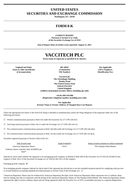 VACCITECH PLC (Exact Name of Registrant As Specified in Its Charter)