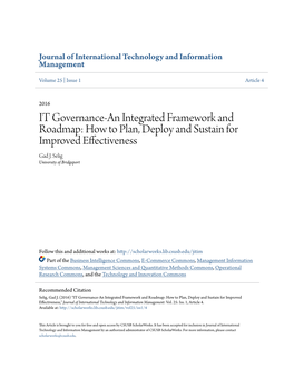 IT Governance-An Integrated Framework and Roadmap: How to Plan, Deploy and Sustain for Improved Effectiveness Gad J