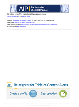 Structure of Ice IV, a Metastable Highpressure Phase Hermann Engelhardt and Barclay Kamb