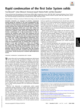 Rapid Condensation of the First Solar System Solids