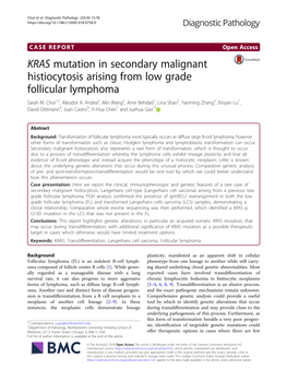 KRAS Mutation in Secondary Malignant Histiocytosis Arising from Low Grade Follicular Lymphoma Sarah M