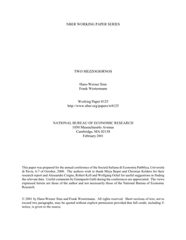 NBER WORKING PAPER SERIES TWO MEZZOGIORNOS Hans