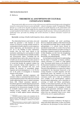Theoretical Assumptions of Cultural Consonance Model