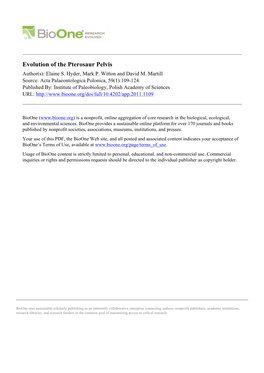 Evolution of the Pterosaur Pelvis Author(S): Elaine S