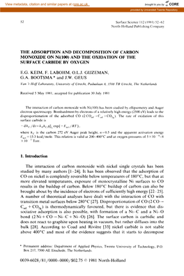 THE ADSORPTION and DECOMPOSITION of CARBON MONOXIDE on Ni(100) and the OXIDATION of the SURFACE CARBIDE by OXYGEN