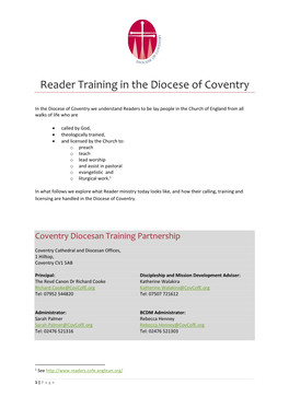 Reader Training in the Diocese of Coventry