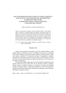 Relationships Between Habitat Characteristics and Aquatic and Semiaquatic Heteroptera Community Structure in Romanian Mountainous Regions: a Preliminary Report