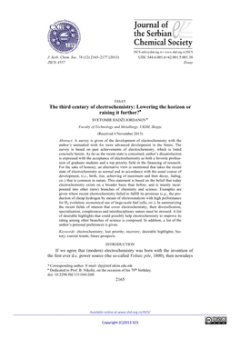 The Third Century of Electrochemistry: Lowering the Horizon Or Raising It Further?