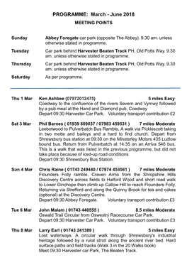 PROGRAMME: March - June 2018