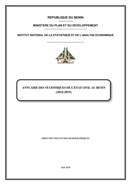 Annuaire Des Statistiques De L'etat Civil Au Benin (2018-2019