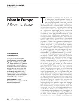 Islam in Europe a Research Guide