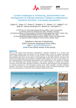 Current Challenges in Monitoring, Discrimination and Management of Induced Seismicity Related to Underground Industrial Activities: a European Perspective