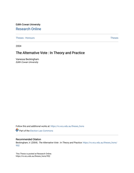 The Alternative Vote : in Theory and Practice