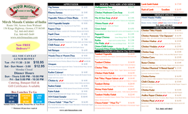 Mirch Masala Cuisine of India Dinner Hours