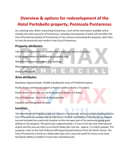 Overview & Options for Redevelopment of the Hotel Portobello Property, Peninsula Puntarenas