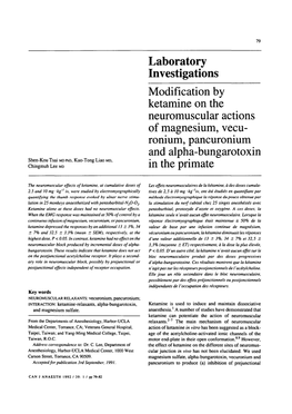 Modification by Ketamine on the Neuromuscular Actions Of