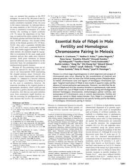 Essential Role of Fkbp6 in Male Fertility and Homologous Chromosome Pairing in Meiosis