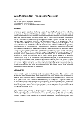 Avian Ophthalmology ‐ Principles and Application