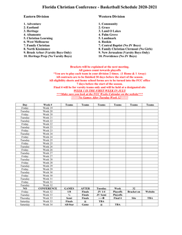 Basketball Schedule 2020-2021