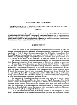 DEINOCHEIRIDAE, a NEW FAMILY of THEROPOD DINOSAURS (Plates I-V)