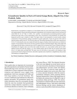 Groundwater Quality in Parts of Central Ganga Basin, Aligarh City