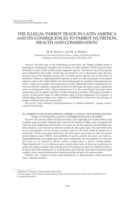 The Illegal Parrot Trade in Latin America and Its Consequences to Parrot Nutrition, Health and Conservation1