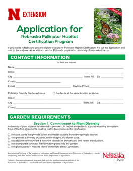Application for Nebraska Pollinator Habitat