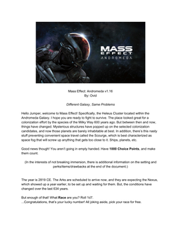 Mass Effect: Andromeda V1.16 By: Ovid Different Galaxy, Same