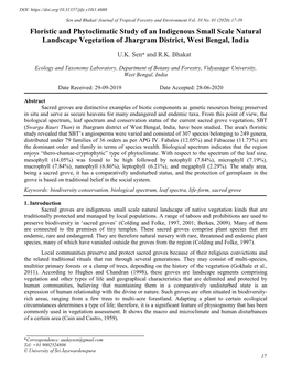 Floristic and Phytoclimatic Study of an Indigenous Small Scale Natural Landscape Vegetation of Jhargram District, West Bengal, India